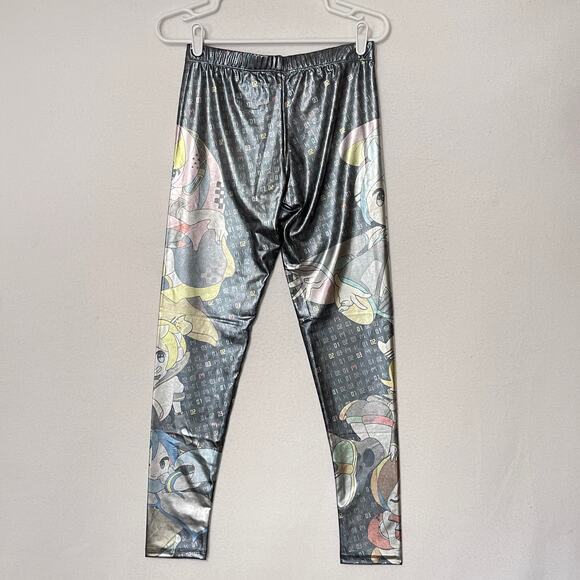 Hatsune Miku Vocaloid Cosplay Leggings Womens Large Silver Graphic Metallic - Picture 2 of 11
